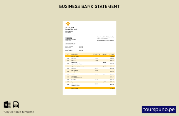 listo para imprimir extracto bancario comercial del Bank of Abyssinia Plantilla 